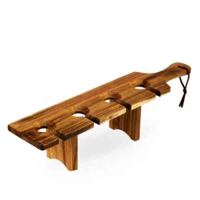 TWINE TWINE ACACIA WOOD  EASY TRANSPORT WINE FLIGHT CARRIER