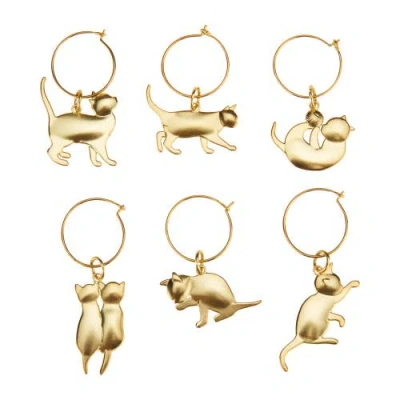 Twine Cat Wine Charms Set Of 6 In Gold