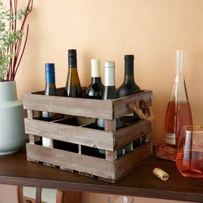 Twine Farmhouse Wooden 6-bottle Crate In Gray