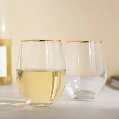 Twine Gilded Stemless Wine Glasses In Clear
