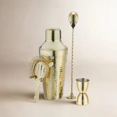 Twine Hammered Barware Set In Gold