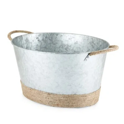 TWINE TWINE JUTE ROPE WRAPPED GALVANIZED METAL BEVERAGE TUB