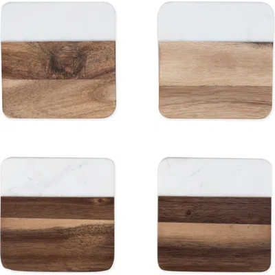 TWINE TWINE MARBLE & ACACIA COASTERS SET OF 4