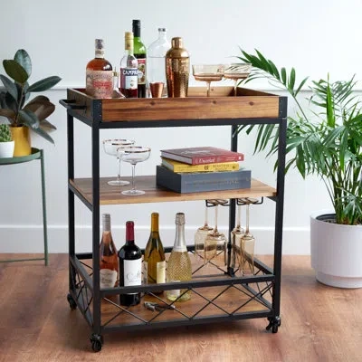 Twine Modern Manor Bar Cart In Brown Wood
