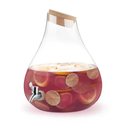 Twine Pearl Beverage Dispenser, Glass Carafe, Cork Stopper, Silver Spigot, Beverage Service In Clear