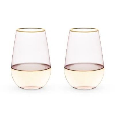 Twine Rose Crystal Stemless Wine Glasses Set Of 2 In Pink