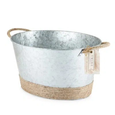 Twine Seaside Jute Rope Wrapped Galvanized Tub In Silver