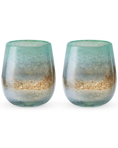 Twine Set Of 2 Playa Bonita Recycled Stemless Wine Glasses In Green