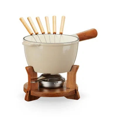 Twine Wood And Cast Iron Fondue Set In Beige