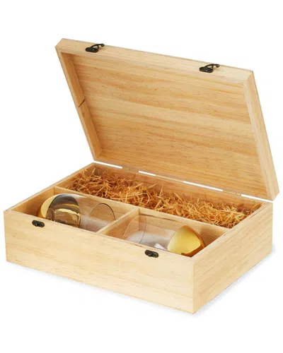 Twine Wood Wine Box With Set Of 2 Stemless Glasses In Neutral