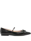 Twinset Black Leather Ballet Flats In Black  