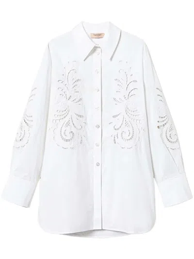 TWINSET EMBROIDERED SHIRT,251TP2170 00001 OPTIC WHITE
