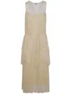 Twinset Pleated Ruffled Gauze Long Dress In Yellow