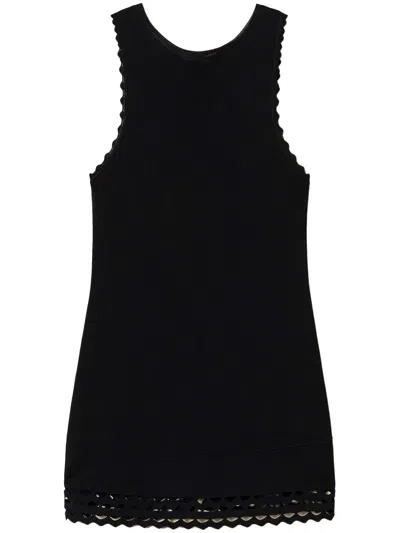 Twinset Twin-set Sleeveless Black Top With Scalloped Edges And Cut-out Hem