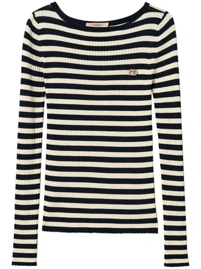 TWINSET STRIPES SWEATER,251TP3471 12342 SNOW BLUE NIGHT