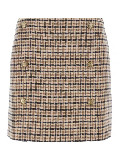TWINSET BEIGE SKIRT WITH ALL-OVER STRIPE IN WOOL BLEND WOMAN
