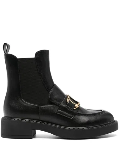 Twinset 40mm Logo-plaque Ankle Boots In Schwarz