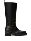 Twinset 40mm Oval T Leather Boots In 黑色
