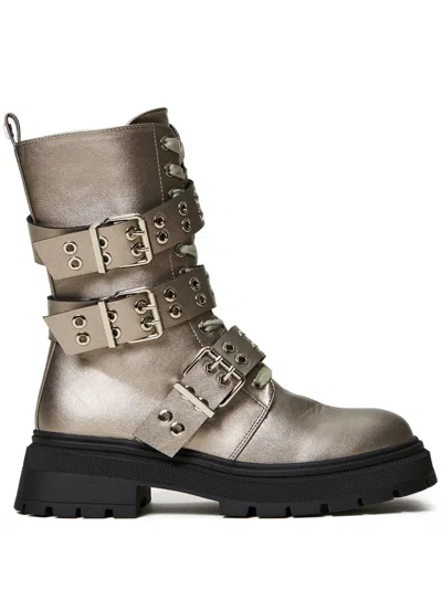 Twinset 50mm Laminated Strap Boots In 银色