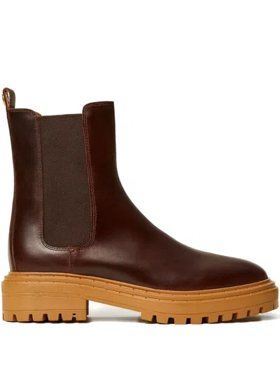 Twinset 50mm Leather Chelsea Boots In Brown