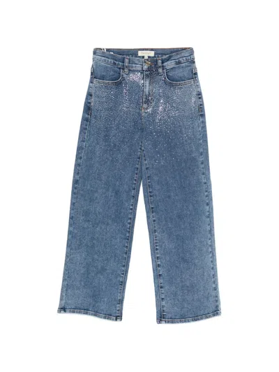Twinset Kids' 5-pocket Denim Pants With Applications In Blue