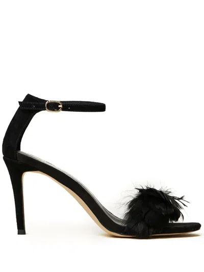 Twinset 90mm Feather-detail Leather Sandals In Schwarz