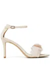 Twinset 90mm Feather-detail Suede Sandals In Nude