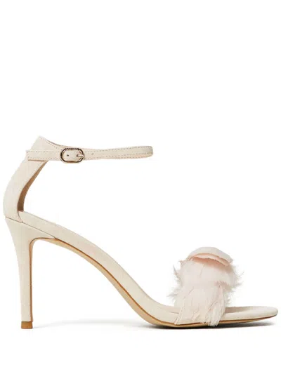 Twinset 90mm Feather-detail Suede Sandals In Nude