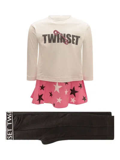 Twinset Kids' Star-print Trouser Set In 白色