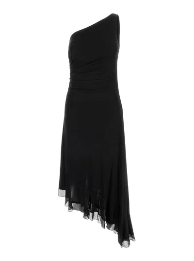 TWINSET BLACK ONE-SHOULDER ASYMMERTRIC DRESS IN VISCOSE WOMAN