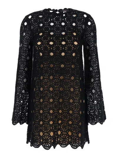 Twinset Black Short Dress With Bell Sleeves In Wool Blend Woman