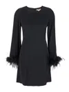 Twinset Feather-trim Satin Mini Dress In Black