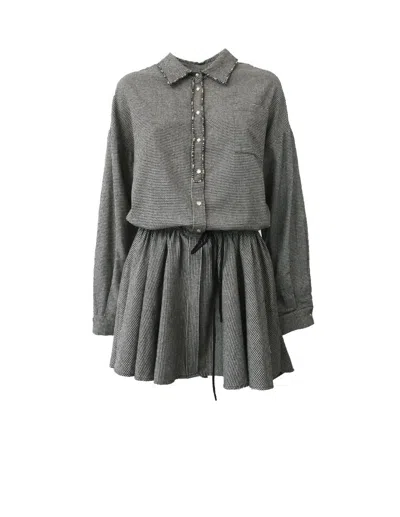 Twinset Abito Con Coulisse Checked Bianco E Nero In Grigio