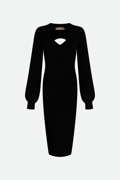 Twinset Chain-embellished Ribbed-knit Midi Dress In Black