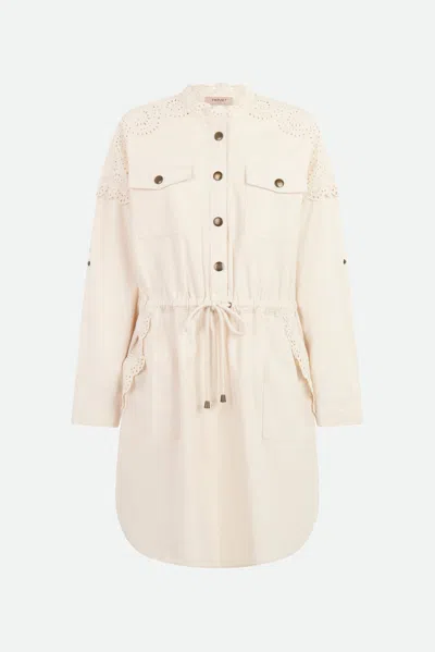 Twinset Abito In Canvas Bianco In Marrone