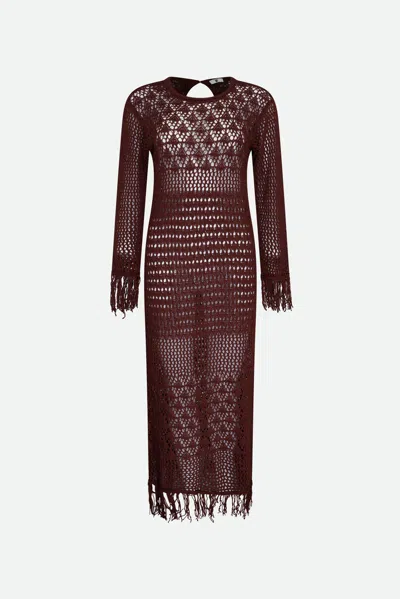 Twinset Abito Lungo Crochet Marrone In Multi