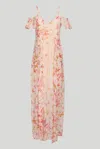 Twinset Abito Lungo Rosa Chiffon Butterflies In Rosa