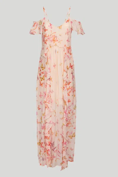 Twinset Abito Lungo Rosa Chiffon Butterflies
