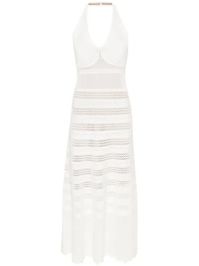 Twinset Halterneck Crochet Midi Dress In Bianco