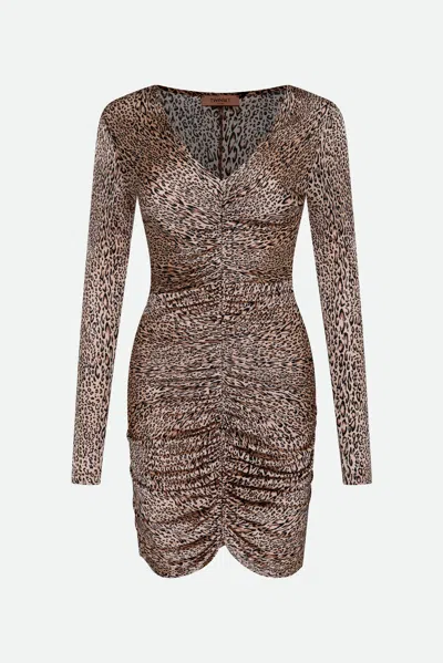 Twinset Abito Mini Stampa Animalier In Marrone