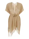 Twinset Beige Dress With Fringed Hem And All-over Embroidery In Viscose Blend Woman In Pink