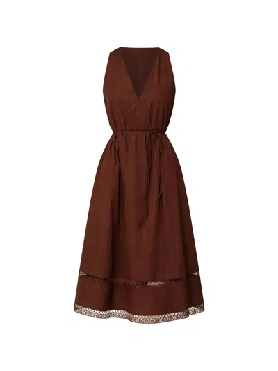 Twinset Abito Sleeveless Midi Lace Trim Dress In Burgundy