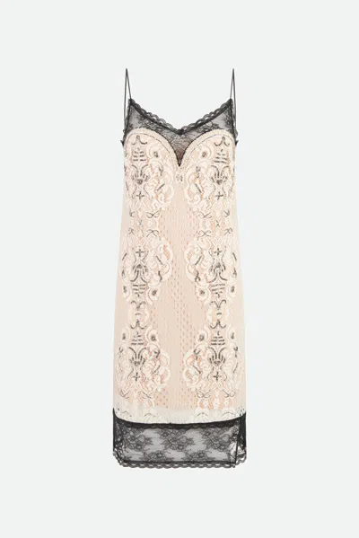 Twinset Abito Sottoveste In Pizzo In Marrone