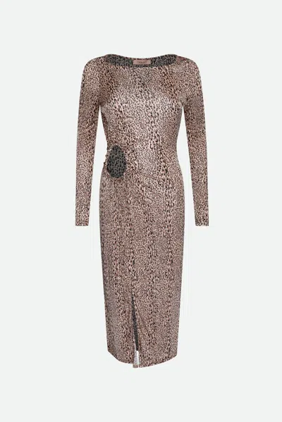 Twinset Abito Stampa Animalier In Brown