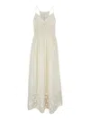 TWINSET WHITE LONG DRESS WITH EMBROIDERED MOTIFS IN COTTON BLEND WOMAN