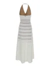 TWINSET LONG PERFORATED WHITE DRESS WITH HALTERNECK IN VISCOSE BLEND KNIT WOMAN