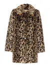 Twinset Brown Coat With Notched Collar And All-over Leopard Motif In Ecofur Woman In Brown