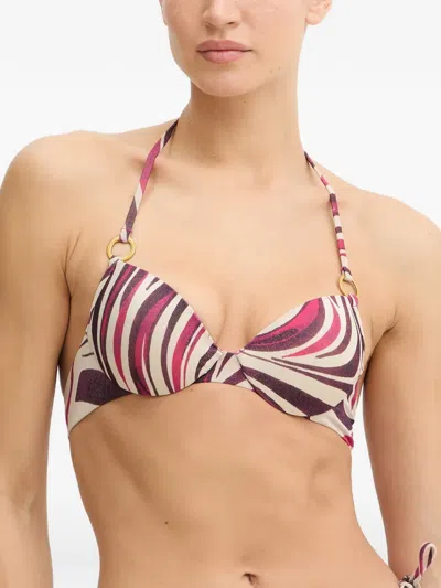 Twinset Abstract-print Halterneck Bikini Top In Pink