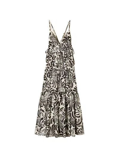 Twinset Abstract-print Tiered Maxi Dress In White