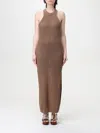 Twinset Actitude Textured Knit Maxi Dress With Halter Neckline In Brown